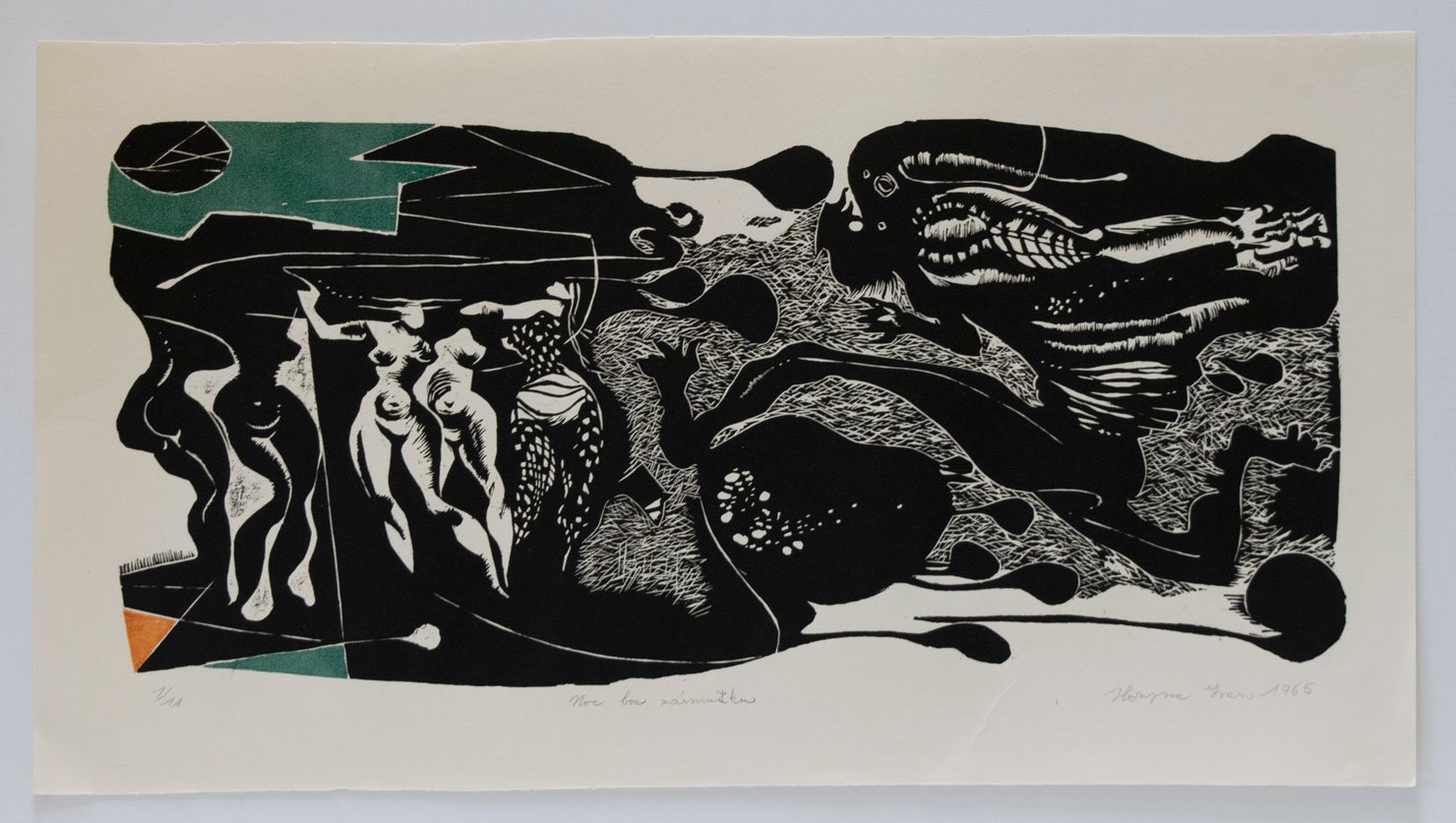 Figures in Black with Green and Orange