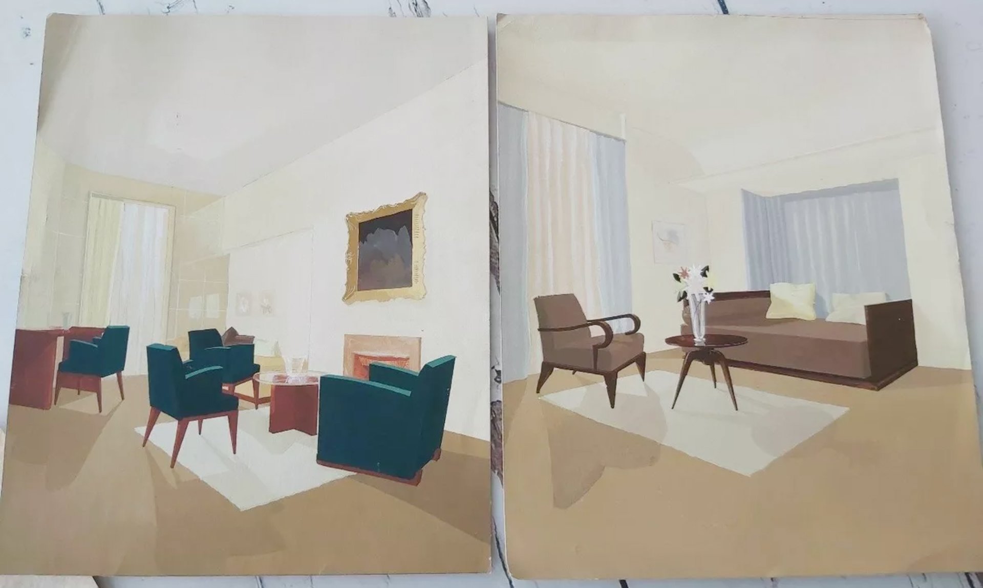 Interiors with Furniture in gold frames x2